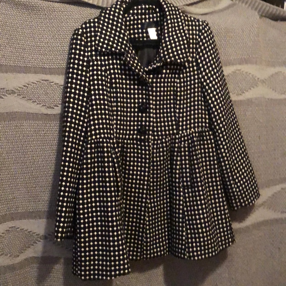 Polka Dot Pleated Peacoat